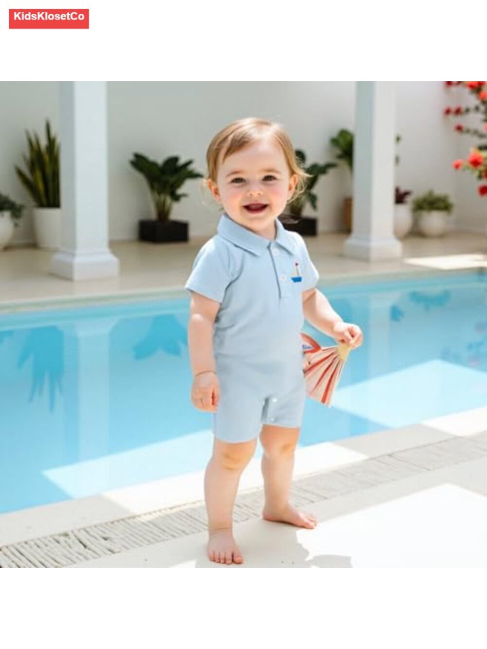 Baby Boy Short Sleeve Embroidery Collared Romper Bodysuit Jumpsuit - Picture 3 of 5